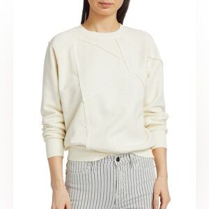 FRAME Patchwork Crewneck Sweatshirt | Ecru Cotton | Size S | $185 MSRP